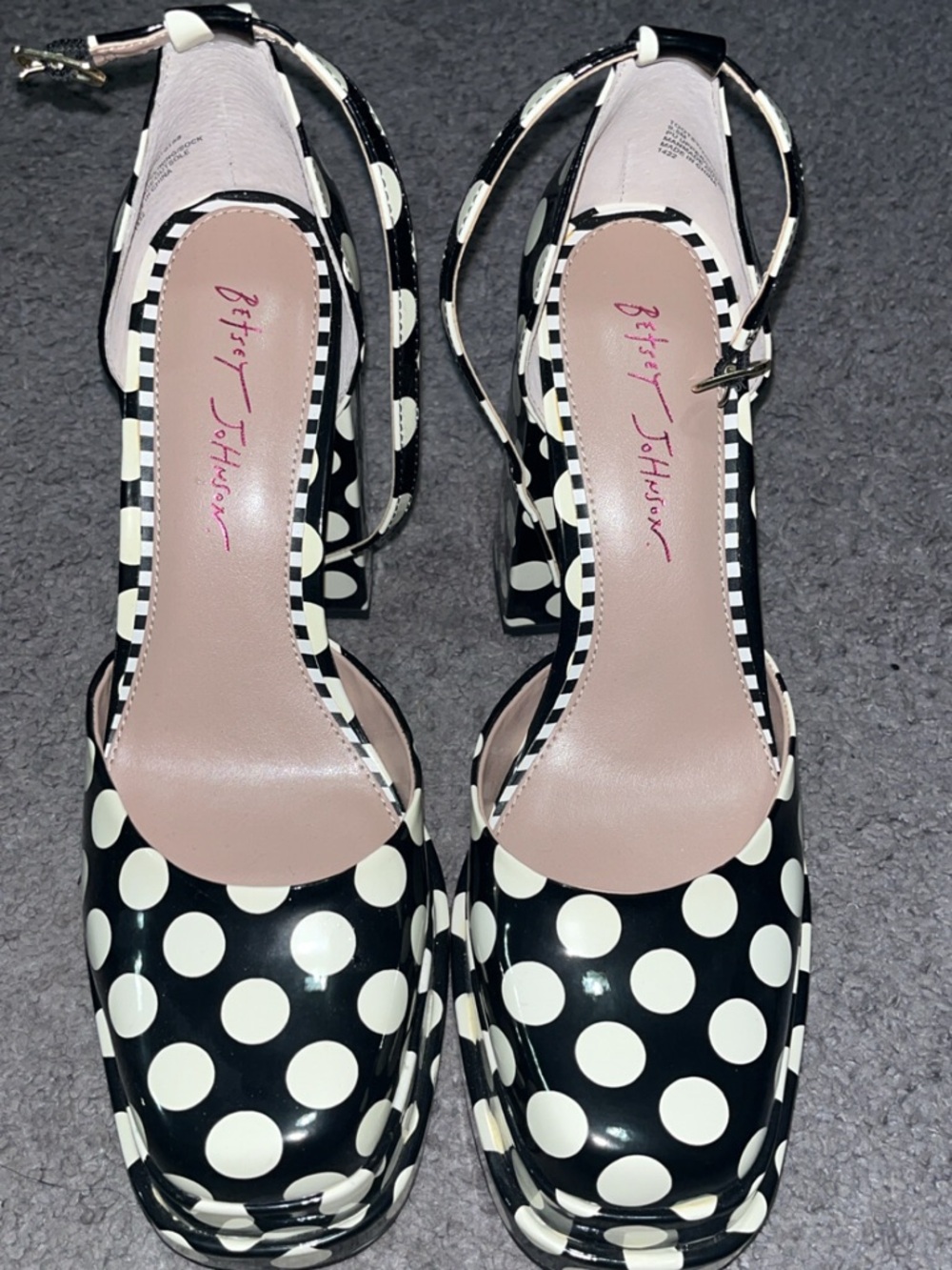 Betsey Johnson Black & White Polka Dot Platform Slingback Heels